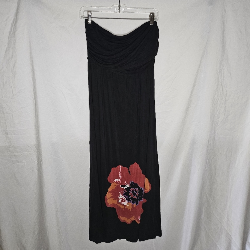 Juniors Moa Moa Black Red Flower Tube Strapless Maxi Dress Babydoll Y2K 90s Sz L